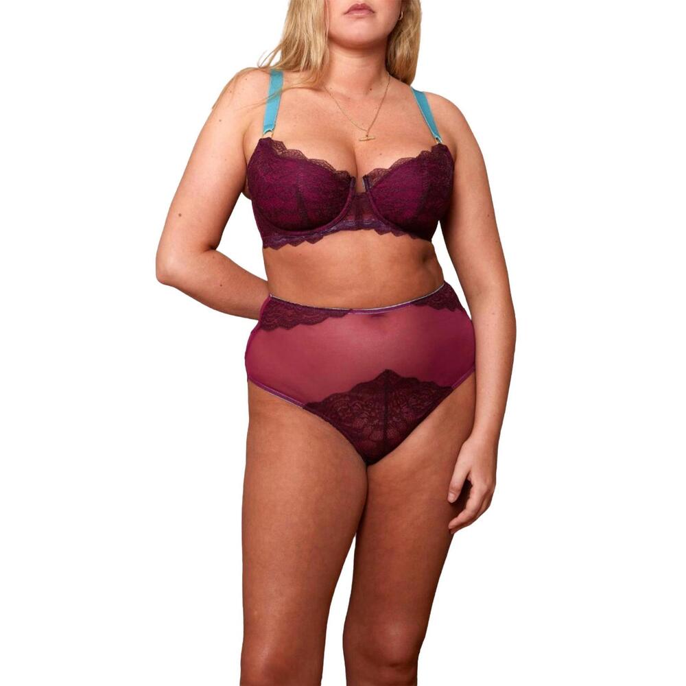 NEW DORA LARSEN orla lace balconette bra in dark purple